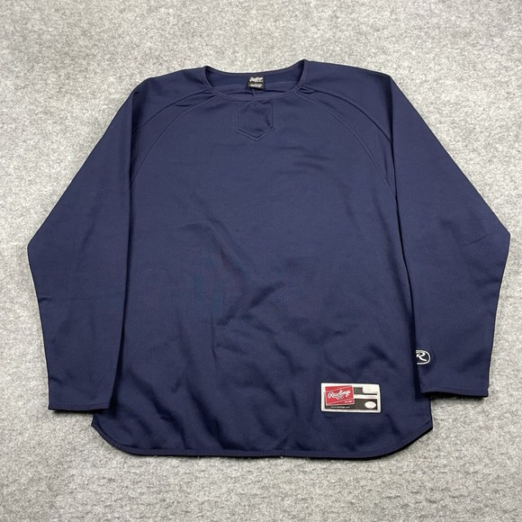 Rawlings Shirt Mens Large Navy Blue Long‎ Sleeve Baseball Crewneck - Picture 1 of 7